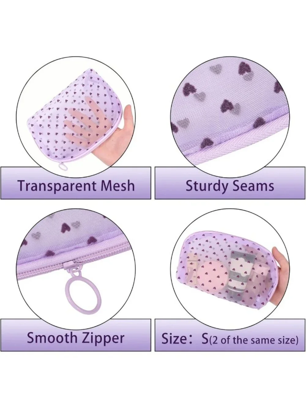 6-Piece Zipper Mesh Makeup Bag Set - Portable Clear Cosmetic & Toiletry